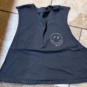 Spiritual Gangster Black Sleeveless Top with Smiley Graphic
